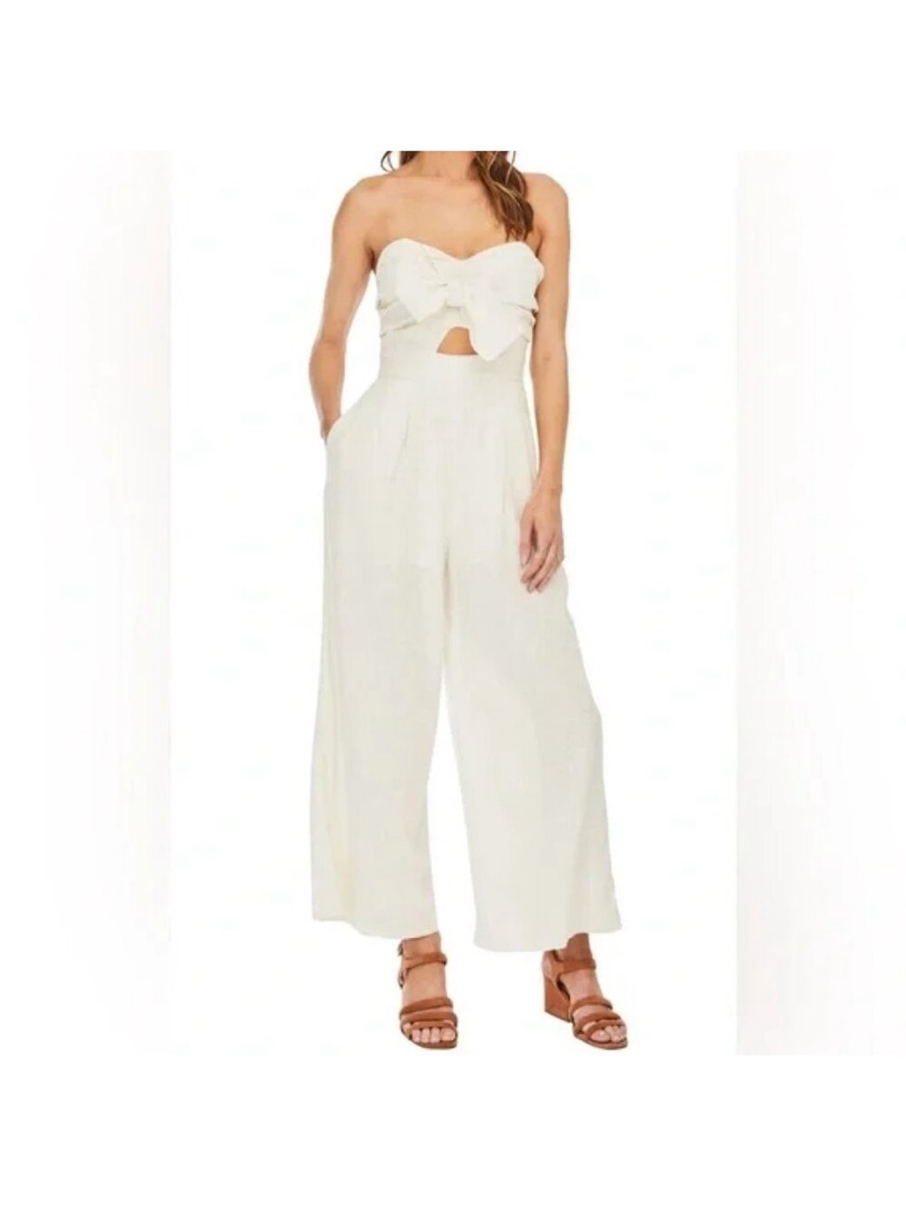 ASTR The Label Mara Strapless Tie Front Linen Jumpsuit XS